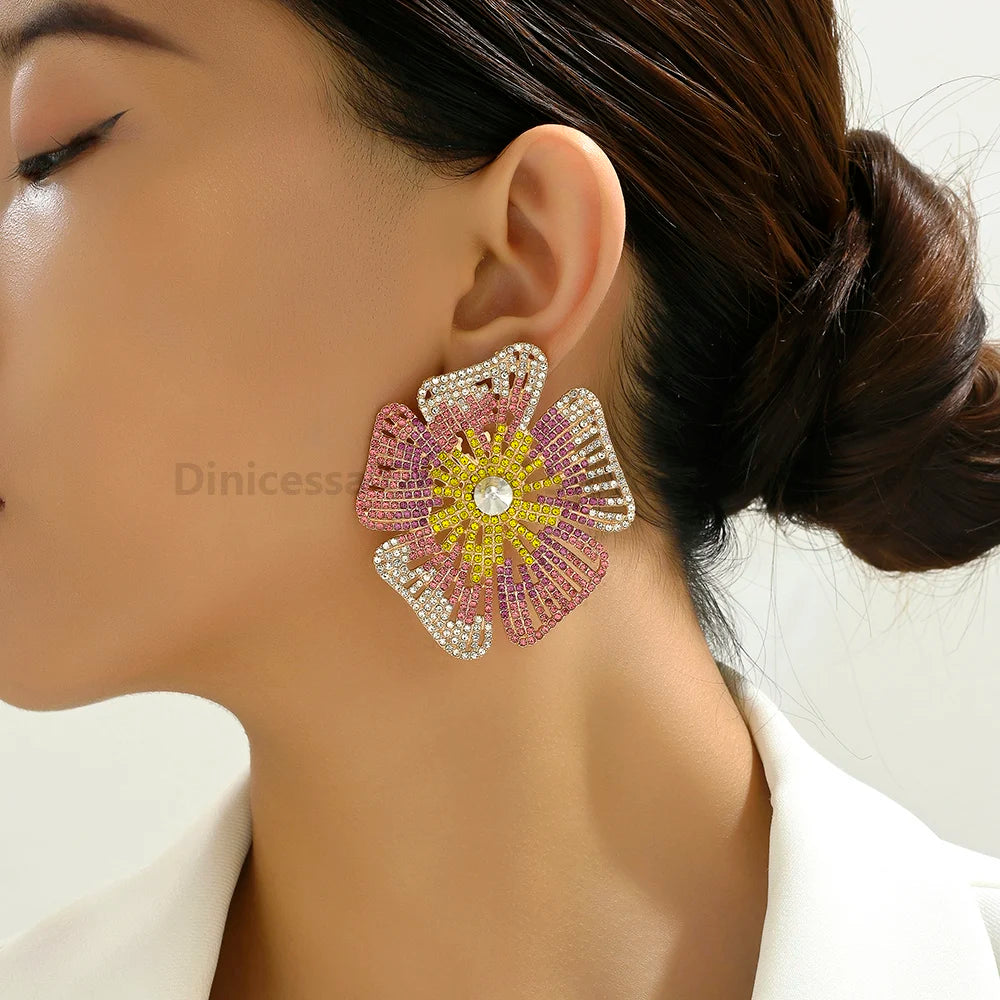 Luxury Design Flower Rhinestone Earrings - Fanci Goddess