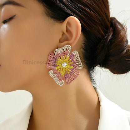Luxury Design Flower Rhinestone Earrings - Fanci Goddess