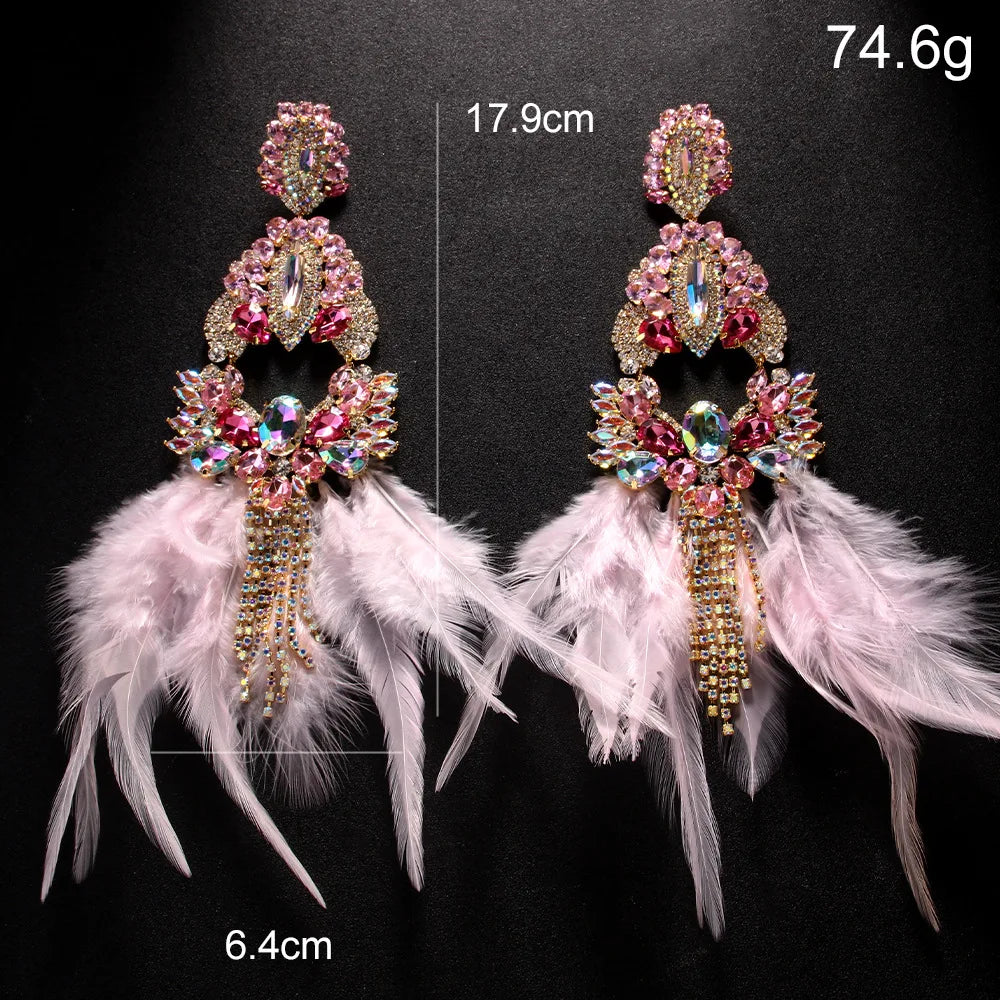 Pink Feather Exaggerate Earrings