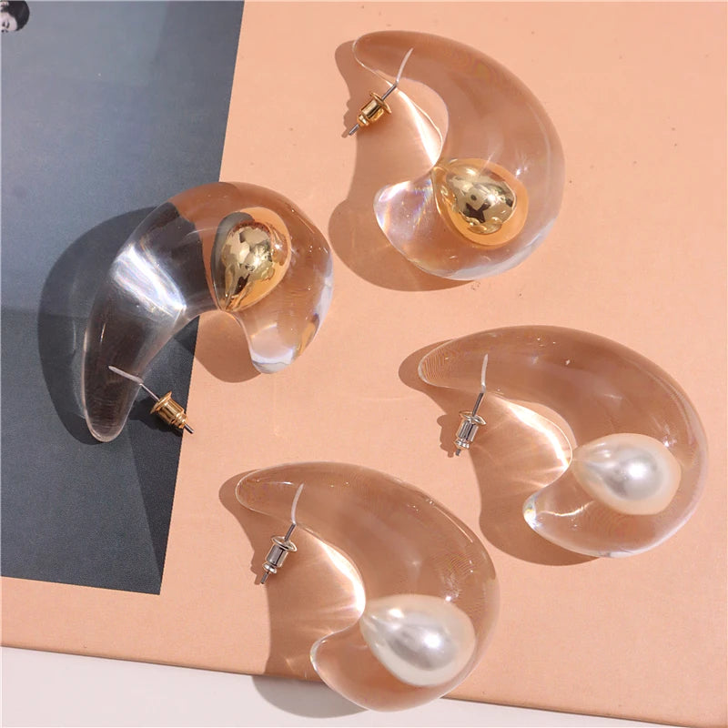 Transparent Clear Resin Copper Ball Earrings