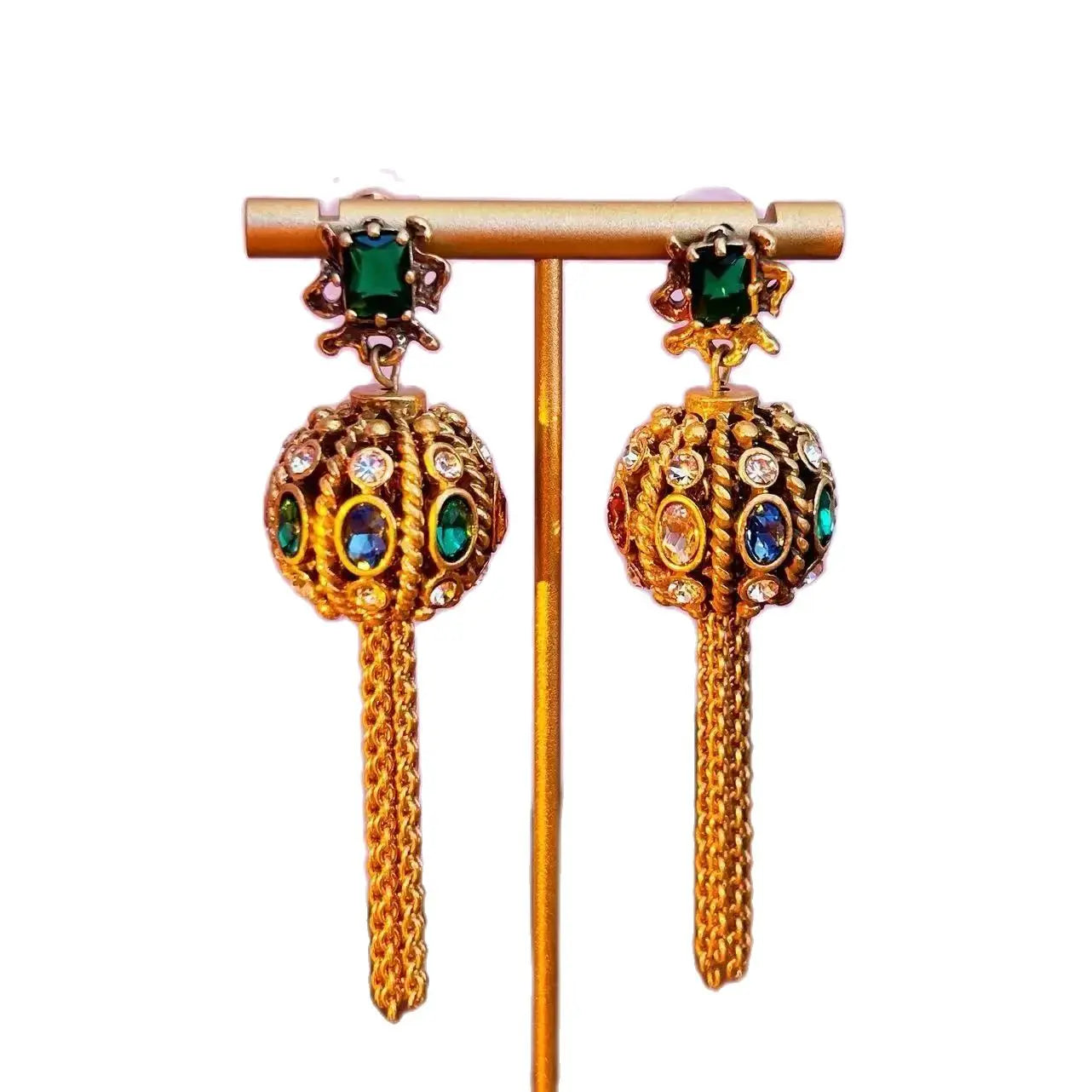 Retro tassel Earrings with stylish geometric round balls - Fanci Goddess