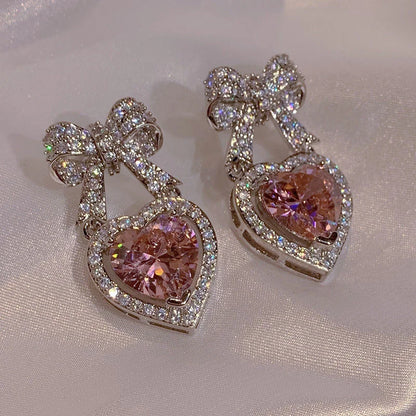 Exquisite Heart Shape Bowknot Stud Earrings - Fanci Goddess
