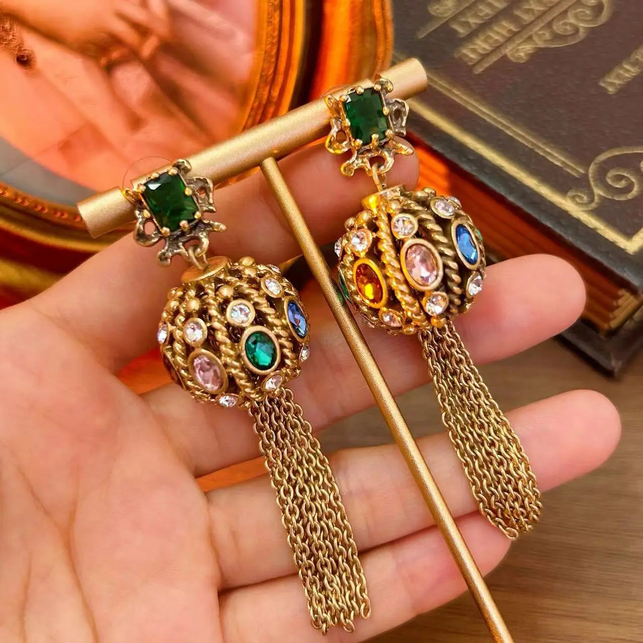 Retro tassel Earrings with stylish geometric round balls - Fanci Goddess