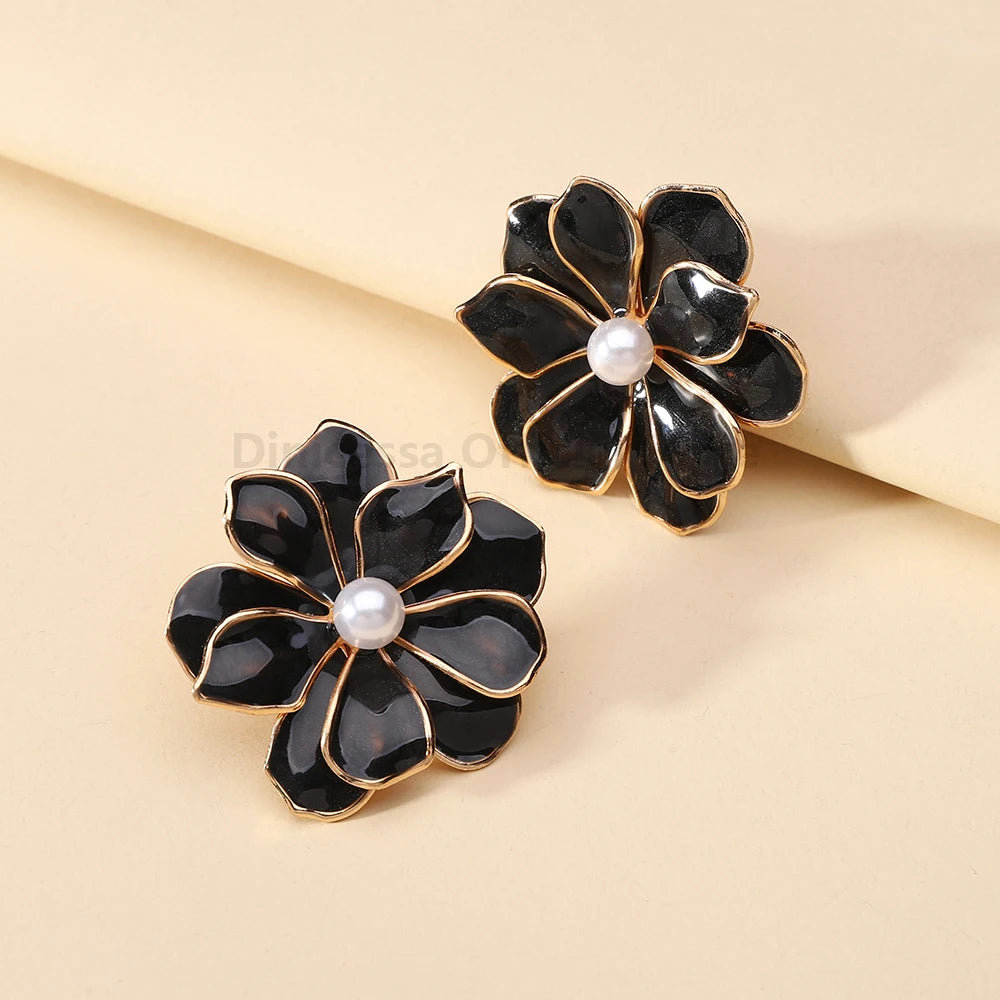 Charming Enamel Metal Flower Earrings