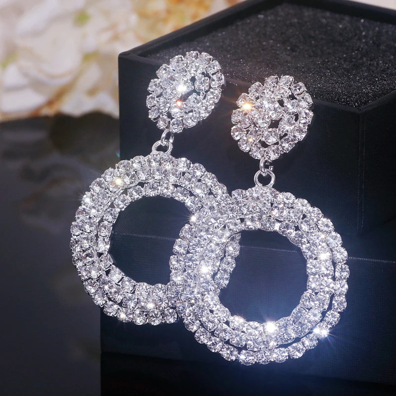 Sparkley Crystal Round Bijoux Geometric Rhinestone  Earrings