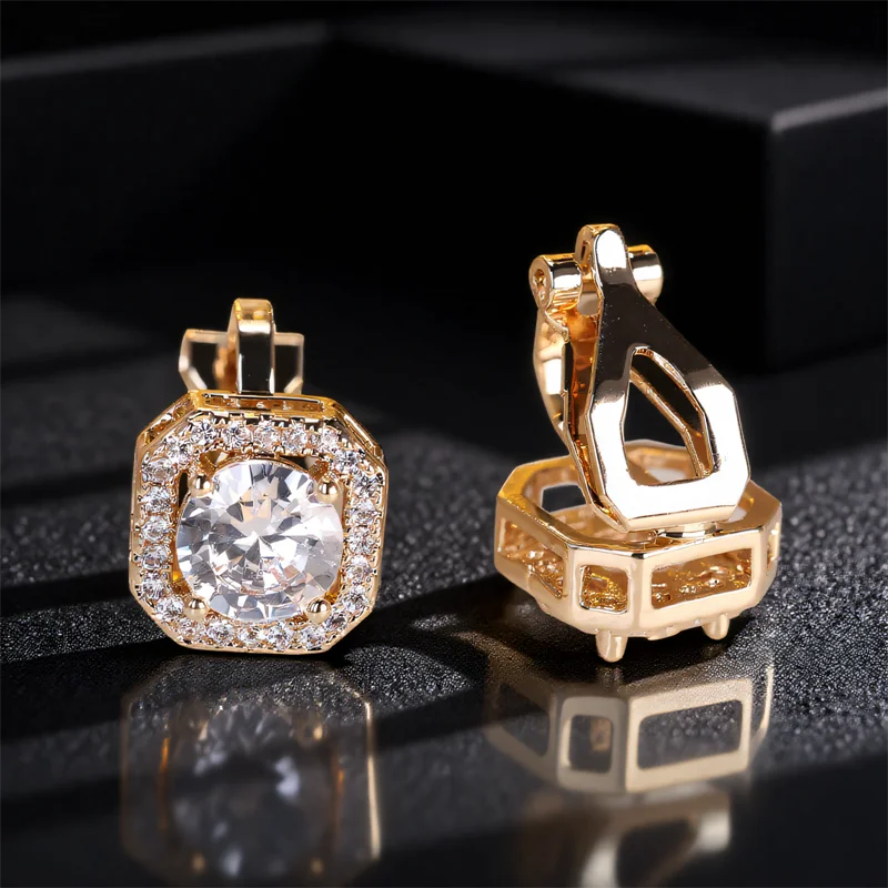 Trendy White Zircon Round Stone Clip on Earrings