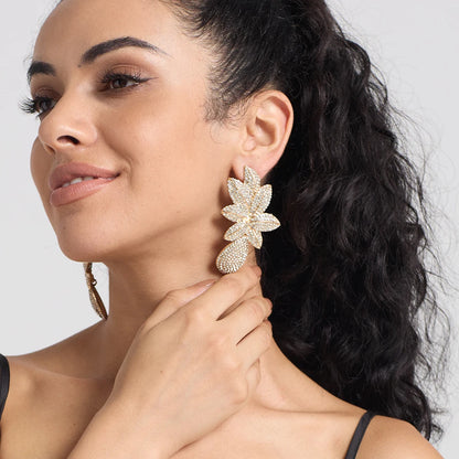 Stainless steel Gold Metal Flower Crystals Earrings - Fanci Goddess