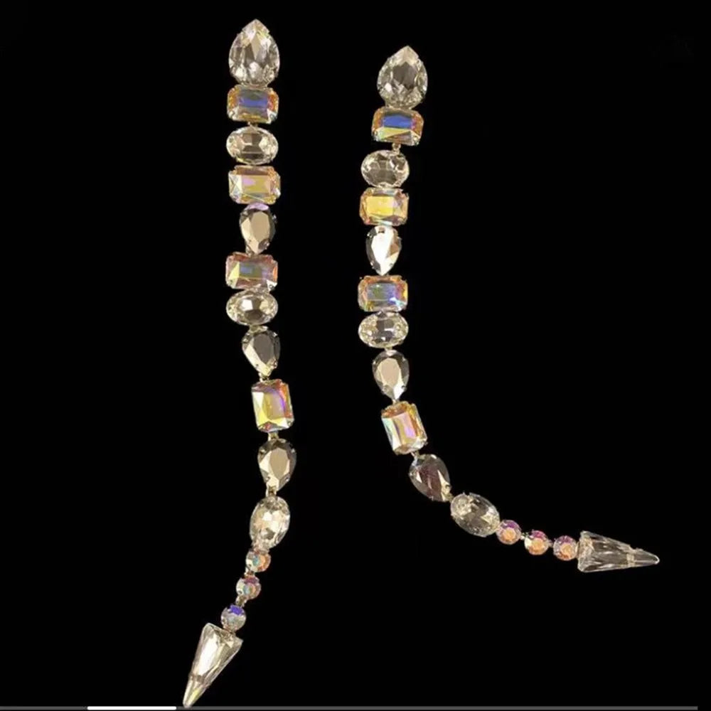 Crystal Acrylic Long Tassel Drop Earrings - Fanci Goddess