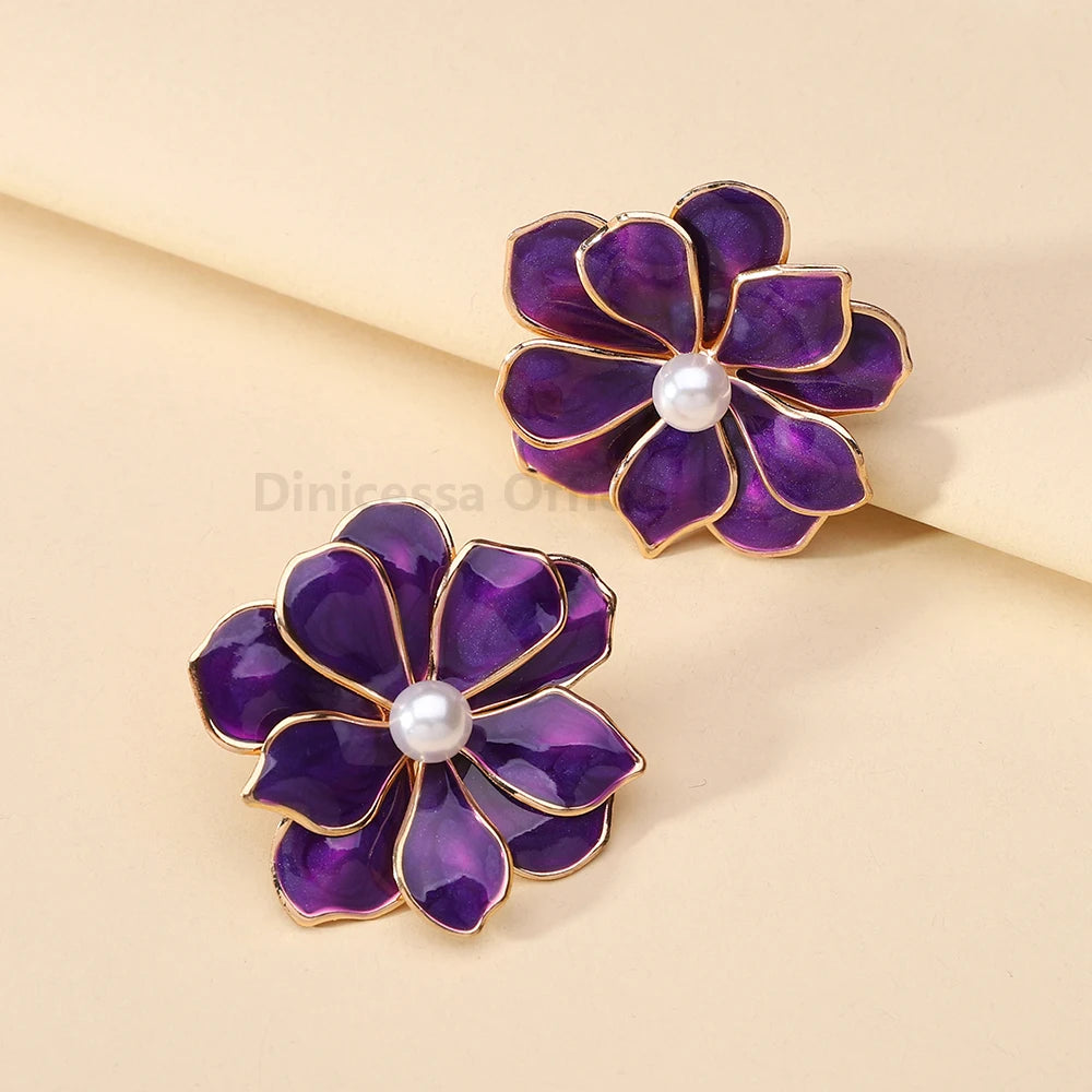 Charming Enamel Metal Flower Earrings