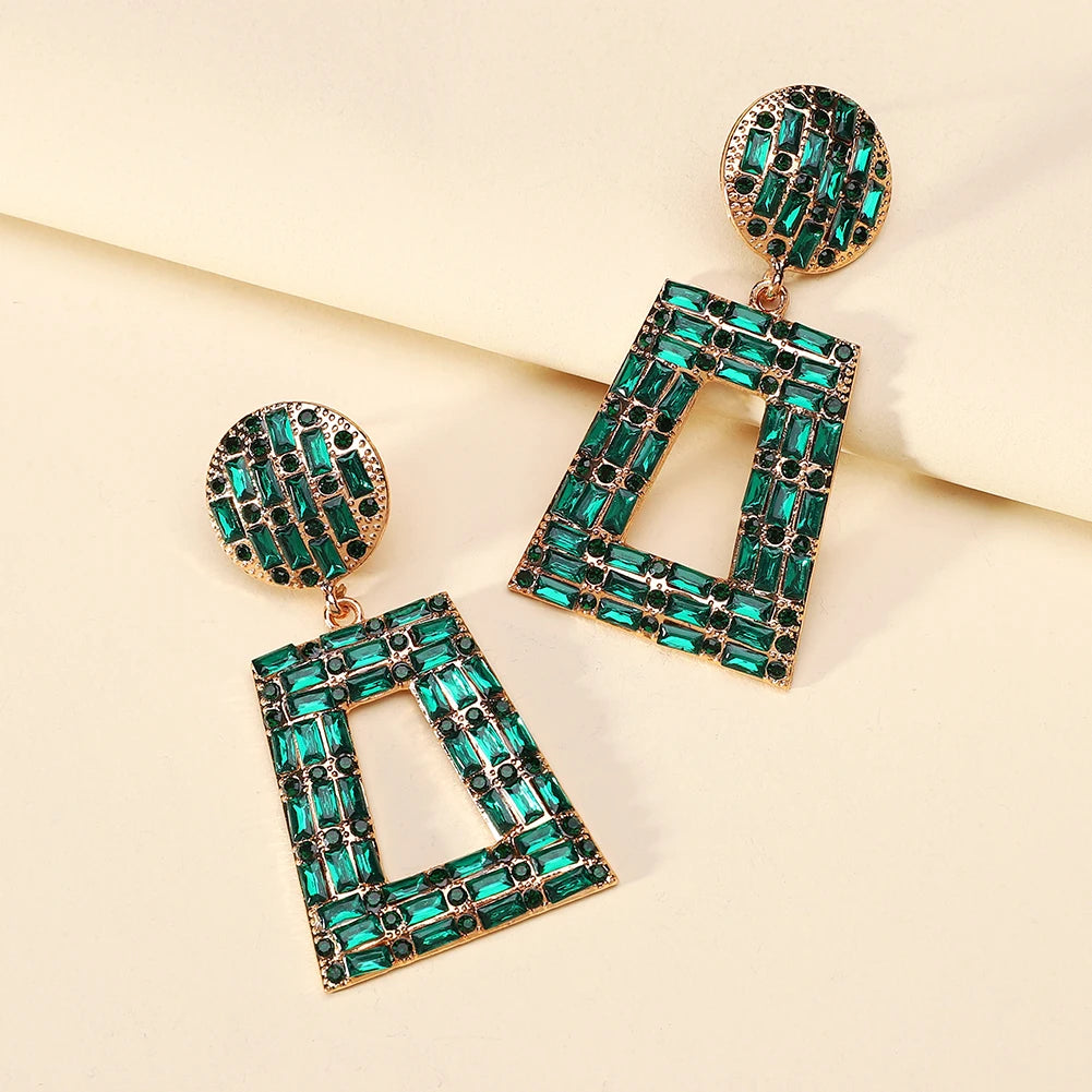 Hey Girl Trapezoid Full Shiny Colorful Rhinestone Earrings - Fanci Goddess