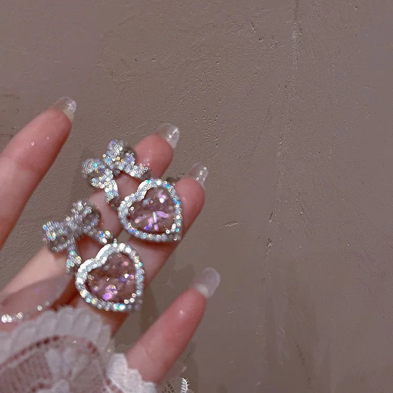 Exquisite Heart Shape Bowknot Stud Earrings
