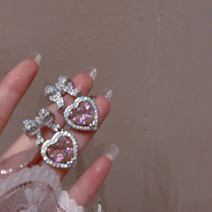 Exquisite Heart Shape Bowknot Stud Earrings - Fanci Goddess
