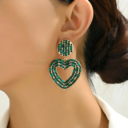 New Creative Design Heart Rhinestone Earrings - Fanci Goddess