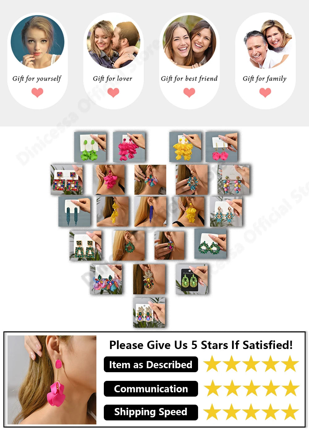 Charm Heart Shiny Rhinestone Earrings - Fanci Goddess