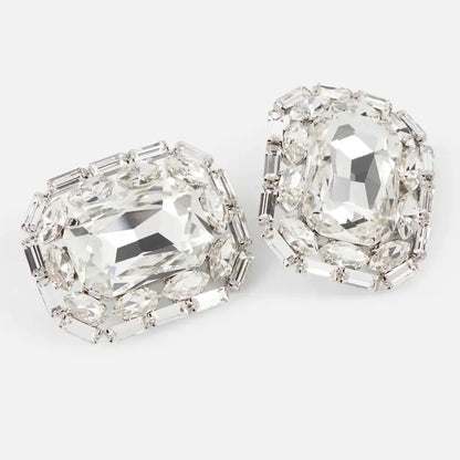 Clip on Elegant Imitation Gemstone Crystal Square Ear Stud Earrings - Fanci Goddess