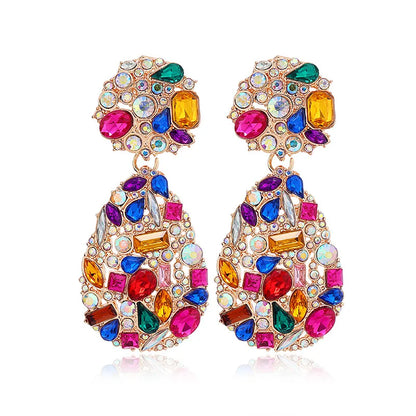 Luxury Exaggerated Colorful Crystal Teardrop Clip on Earrings - Fanci Goddess