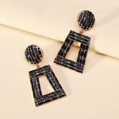 Hey Girl Trapezoid Full Shiny Colorful Rhinestone Earrings - Fanci Goddess