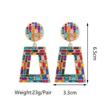 Hey Girl Trapezoid Full Shiny Colorful Rhinestone Earrings - Fanci Goddess