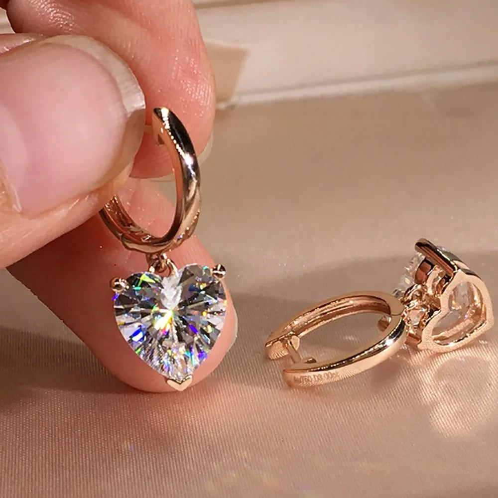 Charming Gold Color Hoop Heart Shape Zircon  Earrings