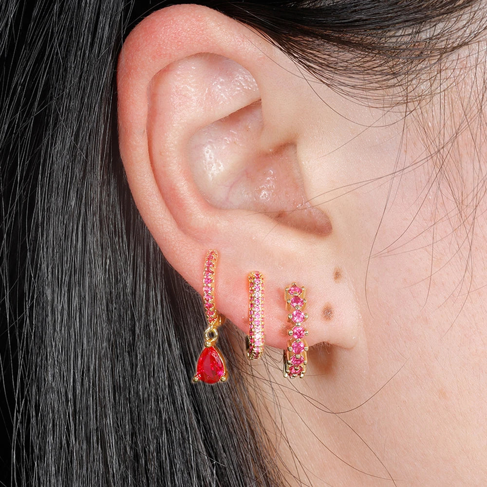 3PCS Fashion Cubic Zirconia Water Drop Pendant Earring Set
