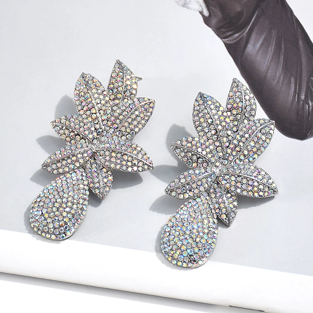 Stainless steel Gold Metal Flower Crystals Earrings