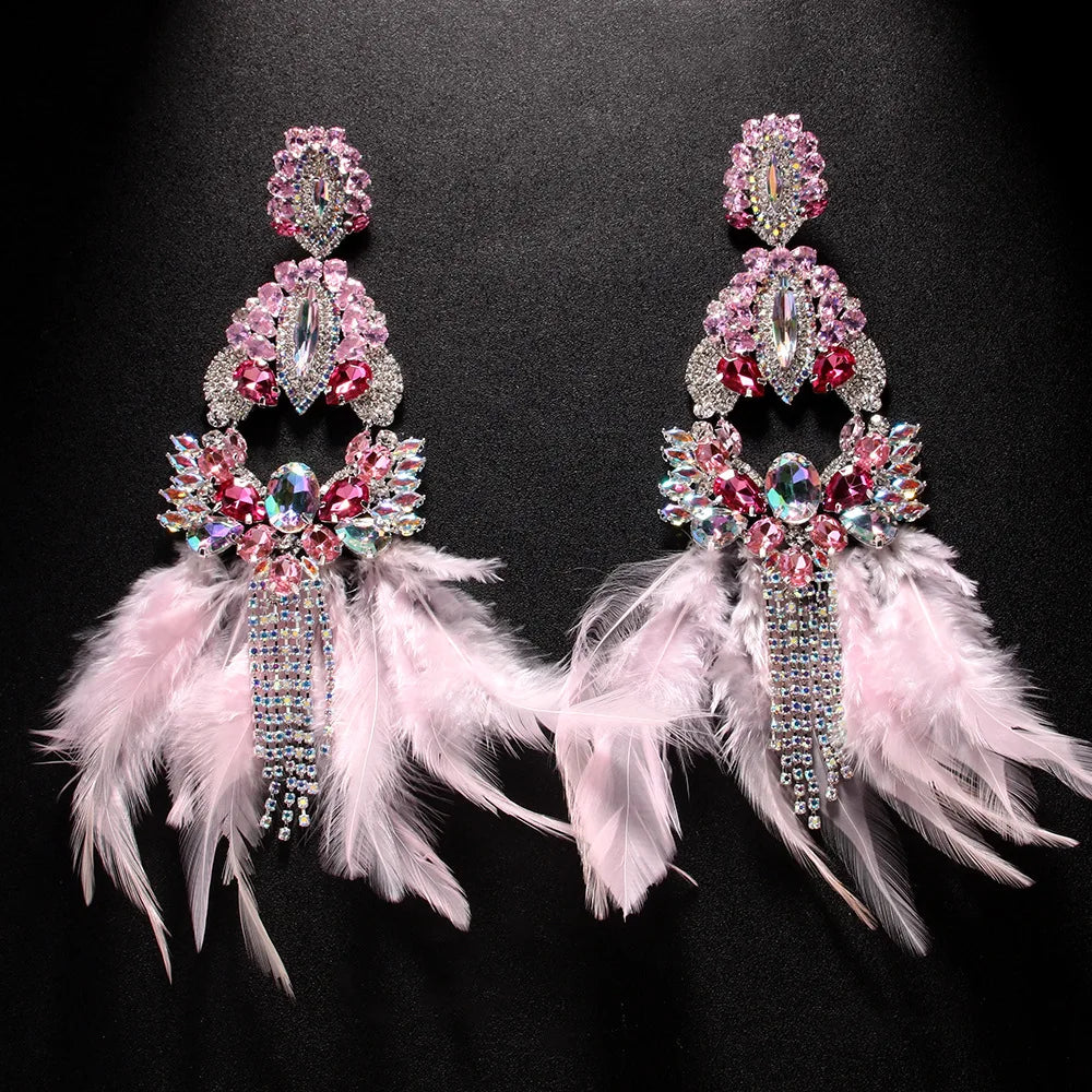 Pink Feather Exaggerate Earrings