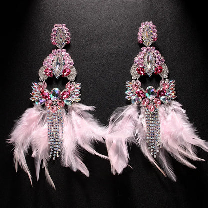 Pink Feather Exaggerate Earrings - Fanci Goddess