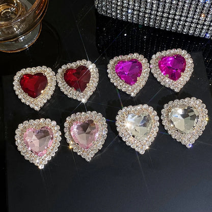 Luxury Full Rhinestone Heart Stud Earrings - Fanci Goddess