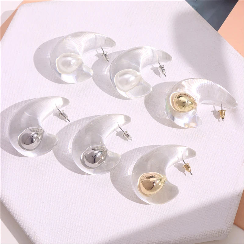 Transparent Clear Resin Copper Ball Earrings - Fanci Goddess