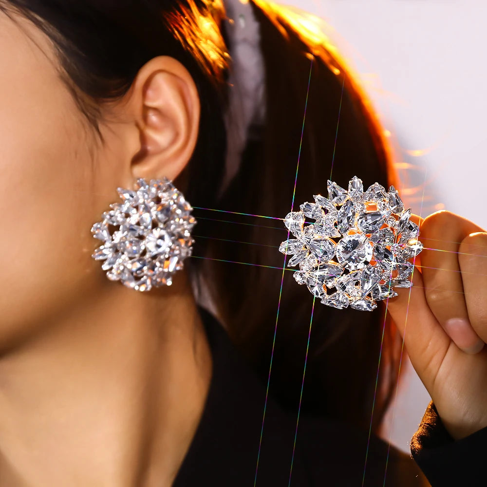 Round Rhinestone Clip on Bling Earrings
