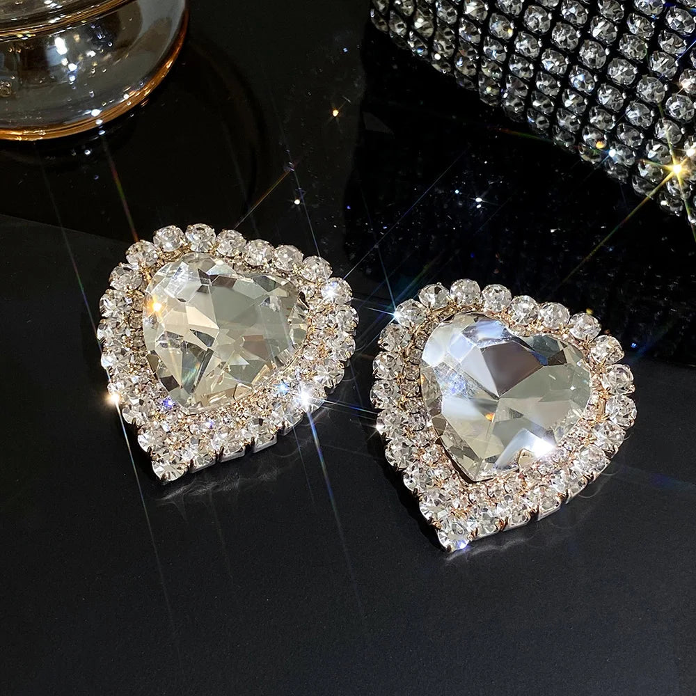 Luxury Full Rhinestone Heart Stud Earrings - Fanci Goddess