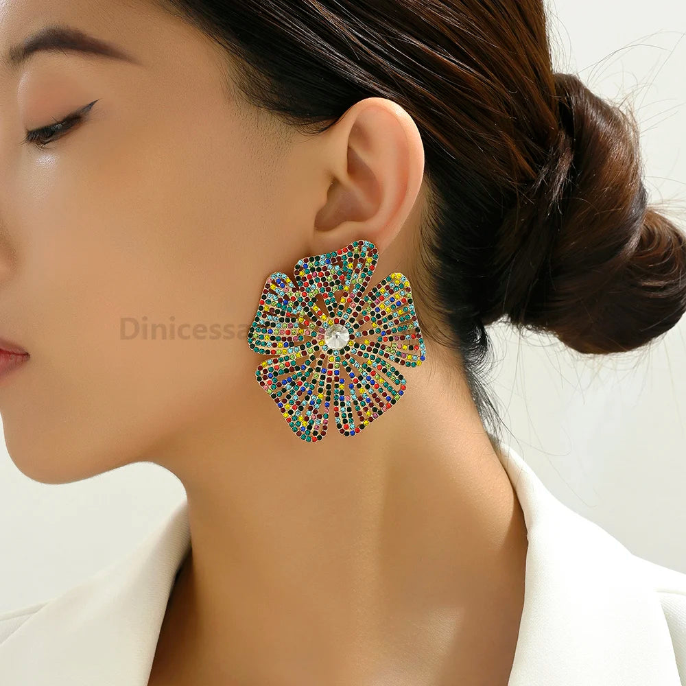 Luxury Design Flower Rhinestone Earrings - Fanci Goddess