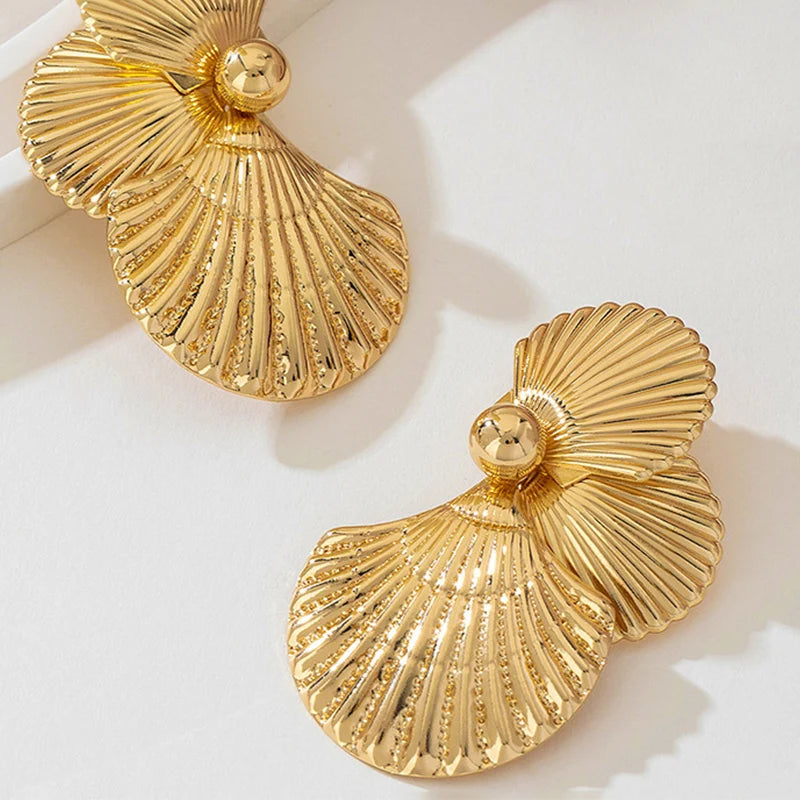 Large Metal Shell Post Earrings - Fanci Goddess