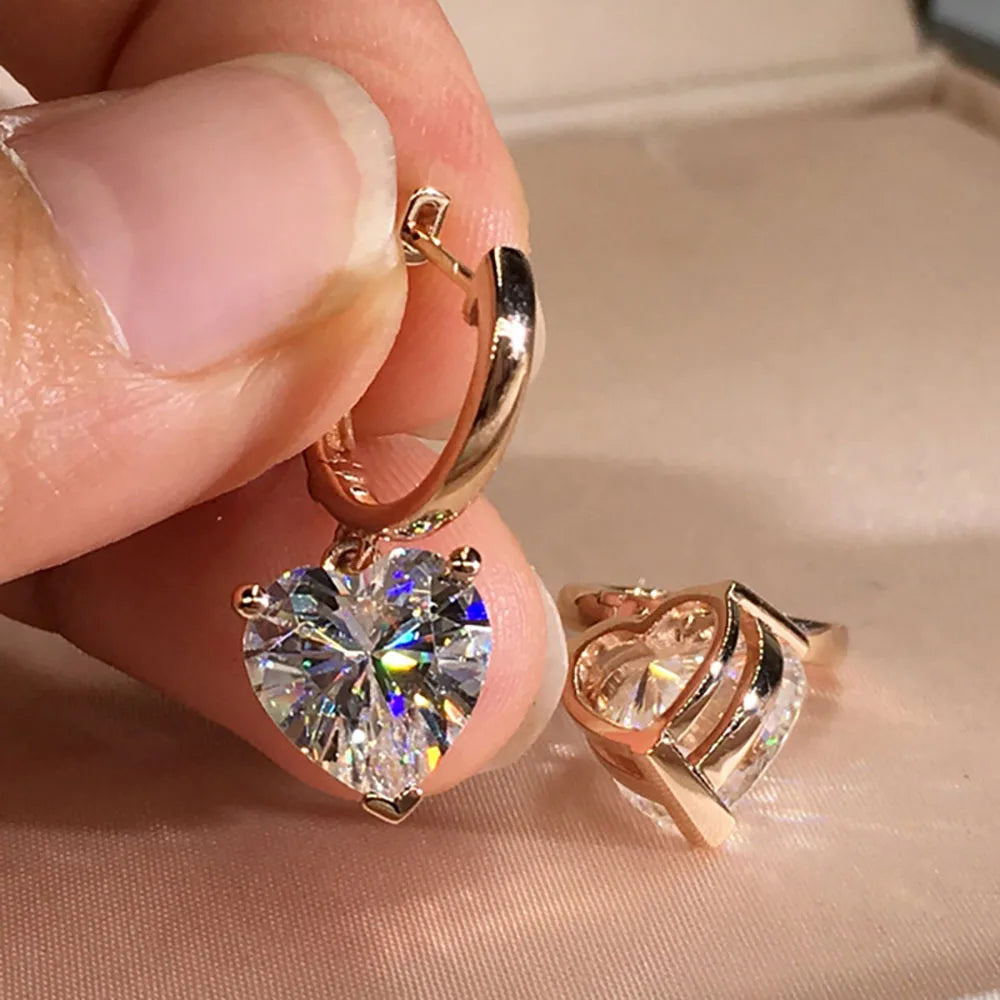 Charming Gold Color Hoop Heart Shape Zircon  Earrings
