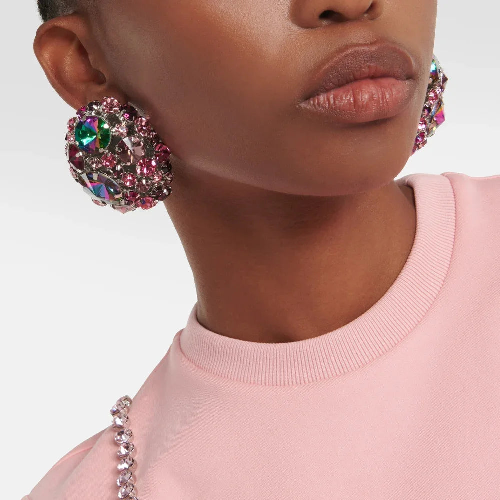 Round Crystal Colorful Rhinestone clip on Earrings