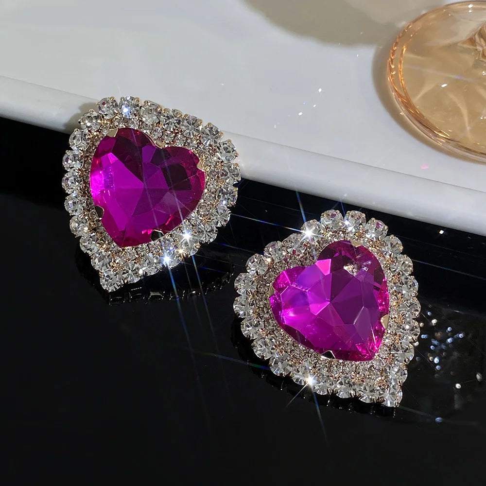 Luxury Full Rhinestone Heart Stud Earrings