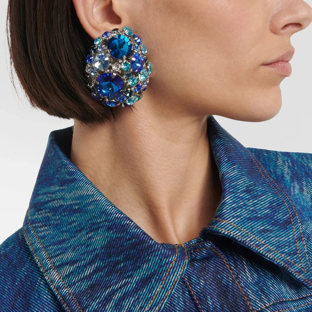 Round Crystal Colorful Rhinestone clip on Earrings