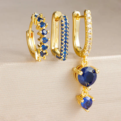 3PCS Fashion Cubic Zirconia Water Drop Pendant Earring Set - Fanci Goddess