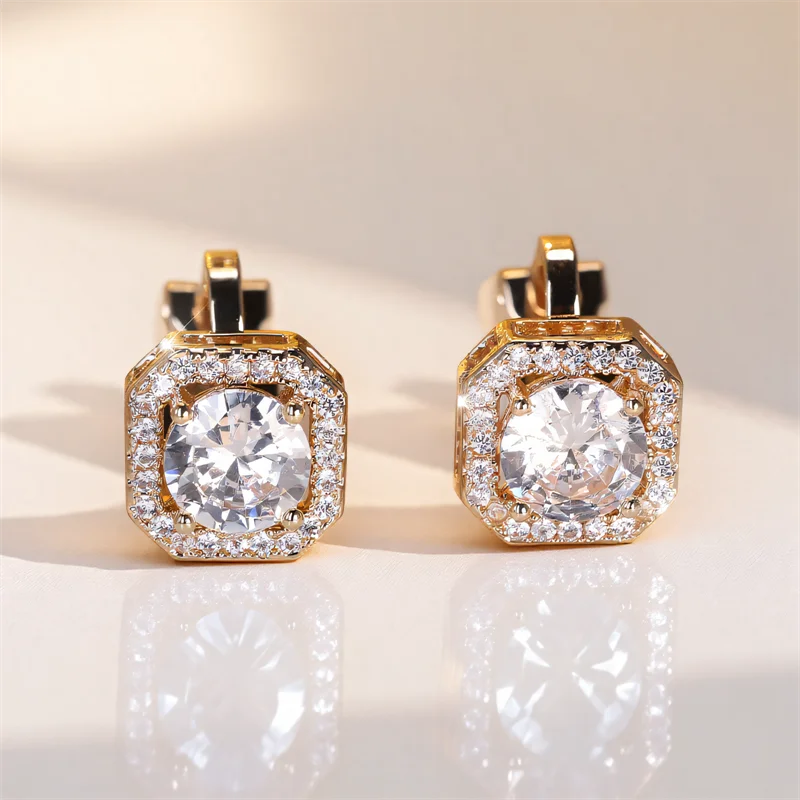 Trendy White Zircon Round Stone Clip on Earrings