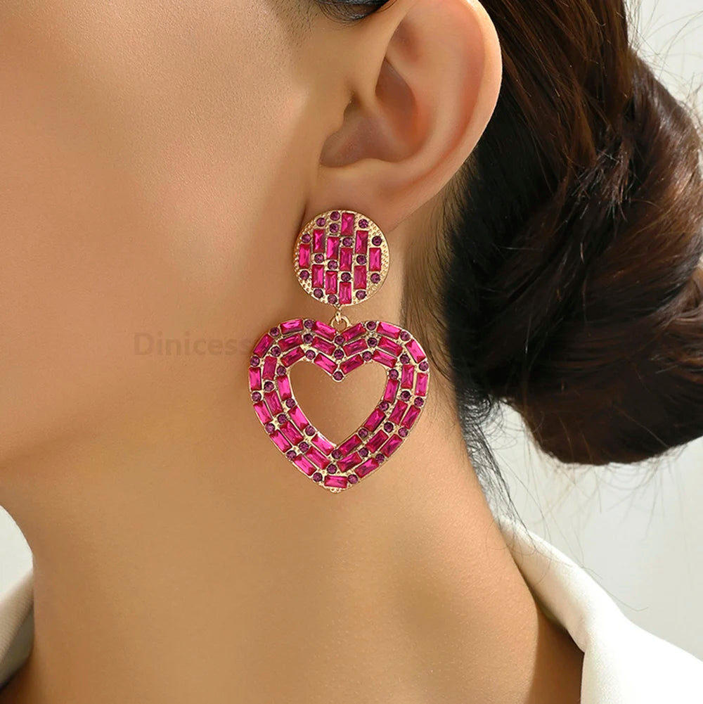 New Creative Design Heart Rhinestone Earrings - Fanci Goddess