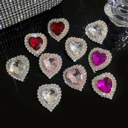 Luxury Full Rhinestone Heart Stud Earrings - Fanci Goddess
