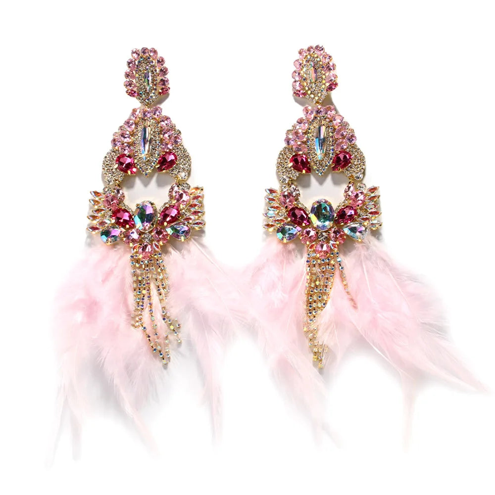 Pink Feather Exaggerate Earrings