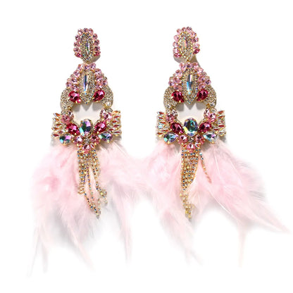 Pink Feather Exaggerate Earrings - Fanci Goddess