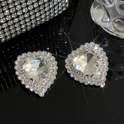 Luxury Full Rhinestone Heart Stud Earrings - Fanci Goddess