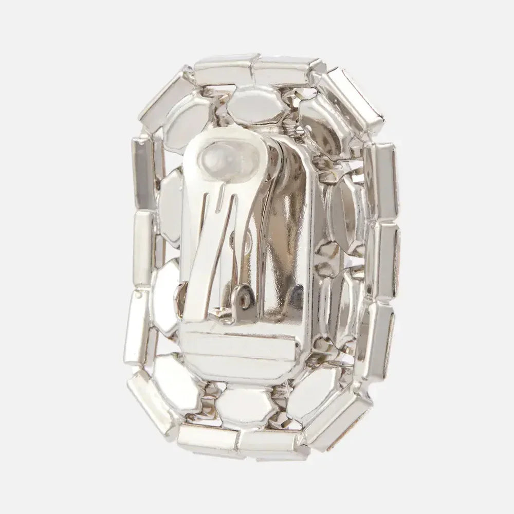 Clip on Elegant Imitation Gemstone Crystal Square Ear Stud Earrings