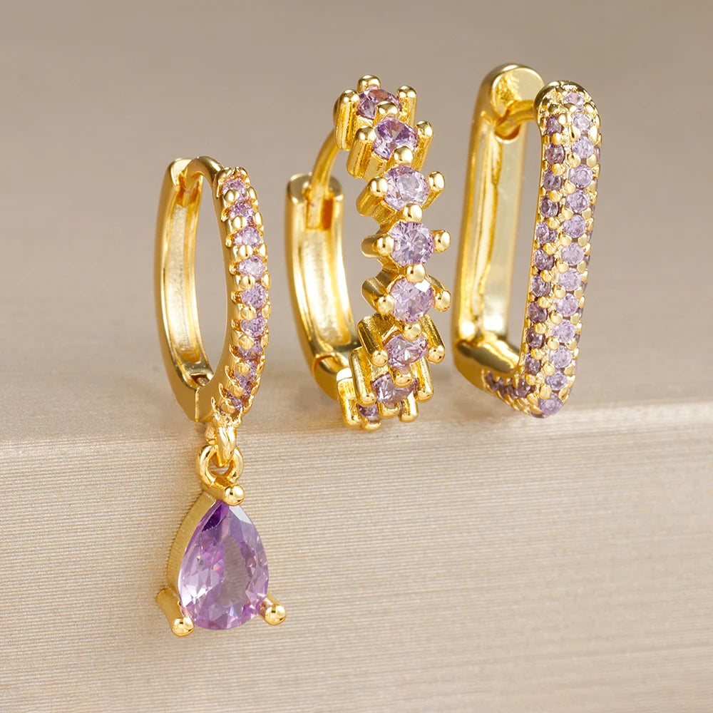 3PCS Fashion Cubic Zirconia Water Drop Pendant Earring Set