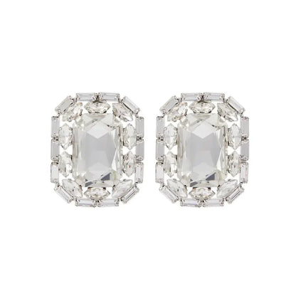 Clip on Elegant Imitation Gemstone Crystal Square Ear Stud Earrings - Fanci Goddess