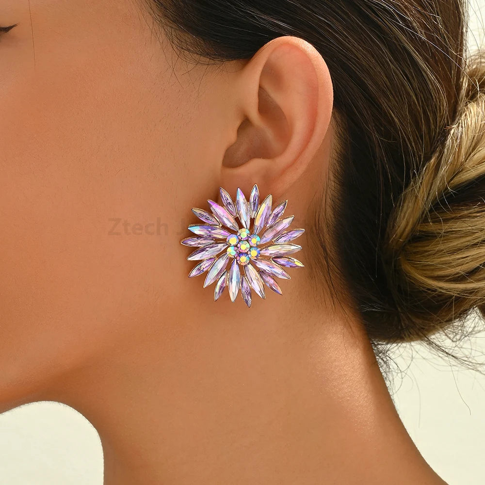 Sunflower Rhinestone Stud Earrings - Fanci Goddess