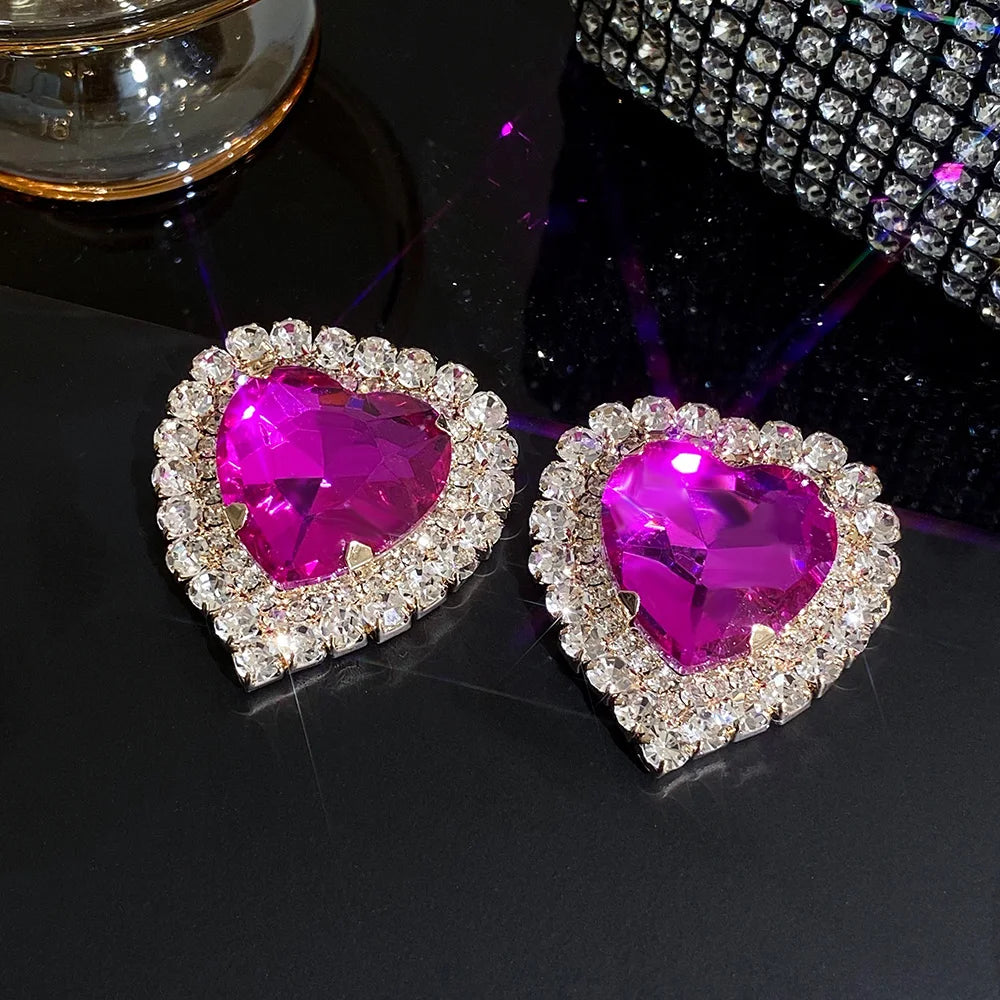 Luxury Full Rhinestone Heart Stud Earrings - Fanci Goddess