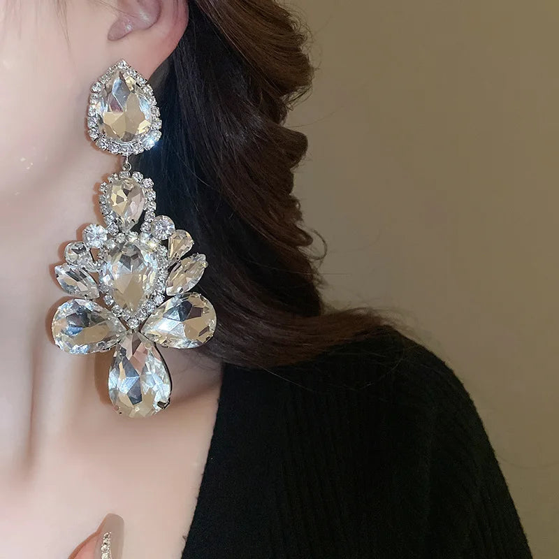 Exaggerated Inlaid Rhinestone Earrings